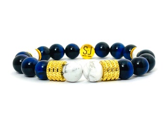Men&#39;s Beaded Bracelet | Blue Tiger&#39;s Eye Jewelry | Gift for Him | Handmade Bracelet | Unique Gift for Husband, Everyday Wear, Father&#39;s Day
