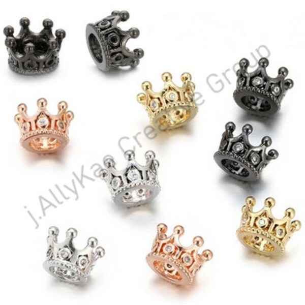 CZ Micro Pave Crown, Big Hole Spacers, CZ Crowns, Micro Pave Bead, Cubic Zirconia Crown Spacer Beads, Pave Beads, 10x7mm