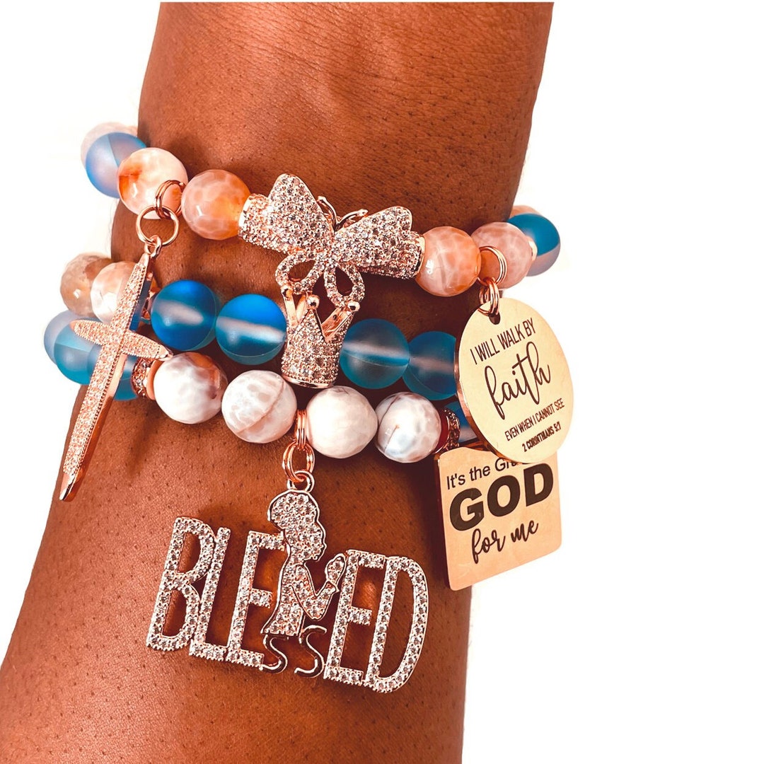 Blessed Beaded Bracelets, Walk by Faith, Prayer, Inspirational, Bible Verse, Spiritual, Wrist