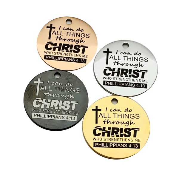 I Can Do All Things Through Christ Charm | Philippians 4:13 | Stainless Steel Charms | Jewelry Tags | Beaded Bracelets | Bible Verse Charm