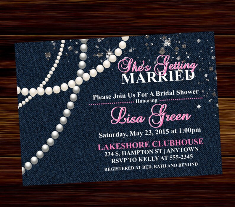 Denim Bridal Shower Invitation Diamonds and Pearls Digital Etsy