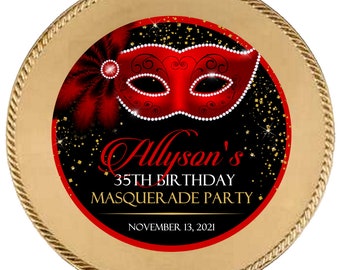 Masquerade Charger Plate Insert, Masquerade Party Birthday, Red Black and Gold Party, Red and Black favors - Digital File Only