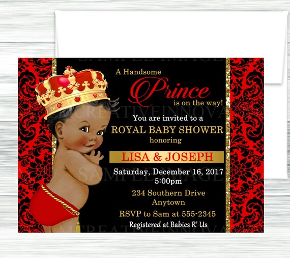 red and gold royal baby shower invitations
