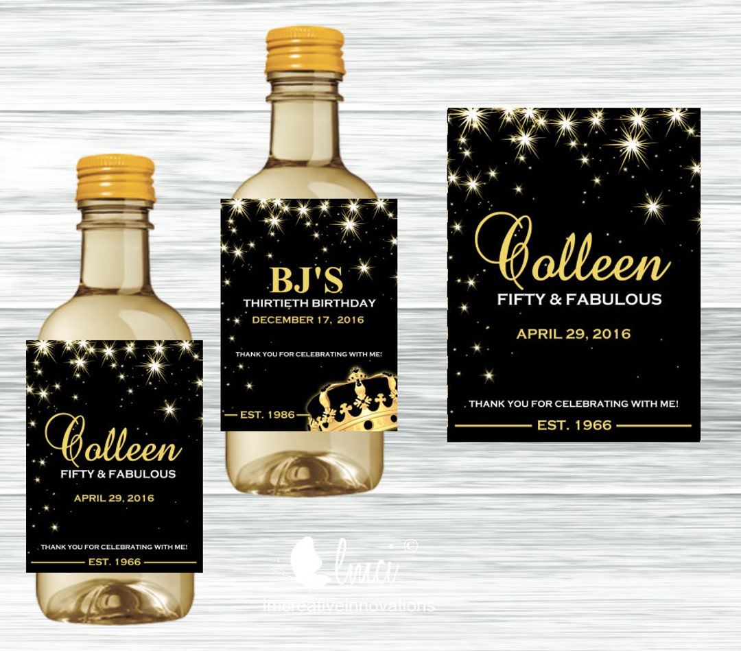 Printed Black and Gold Mini Wine Labels | King's Crown Labels ...