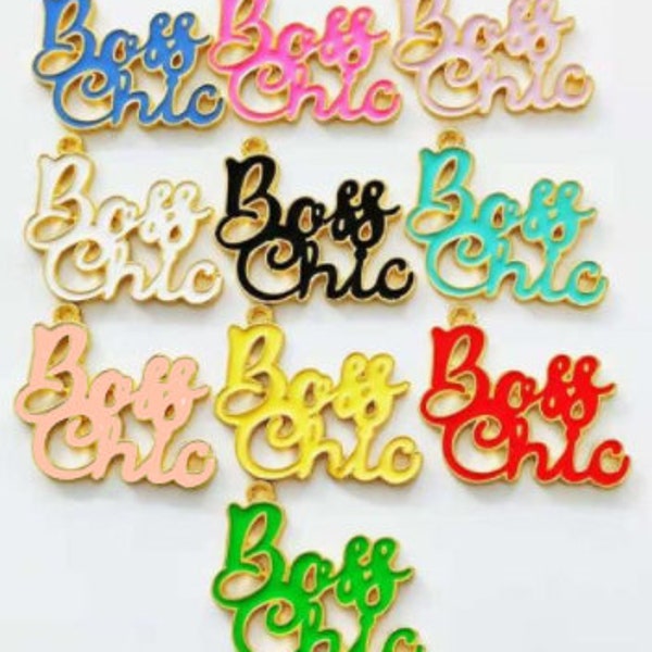 Boss Chic Charm, Boss Chic Word Charm, Enamel charm, Boss Chic Cursive word charm, DIY, charms for jewelry making, Charm for bangles, Charms