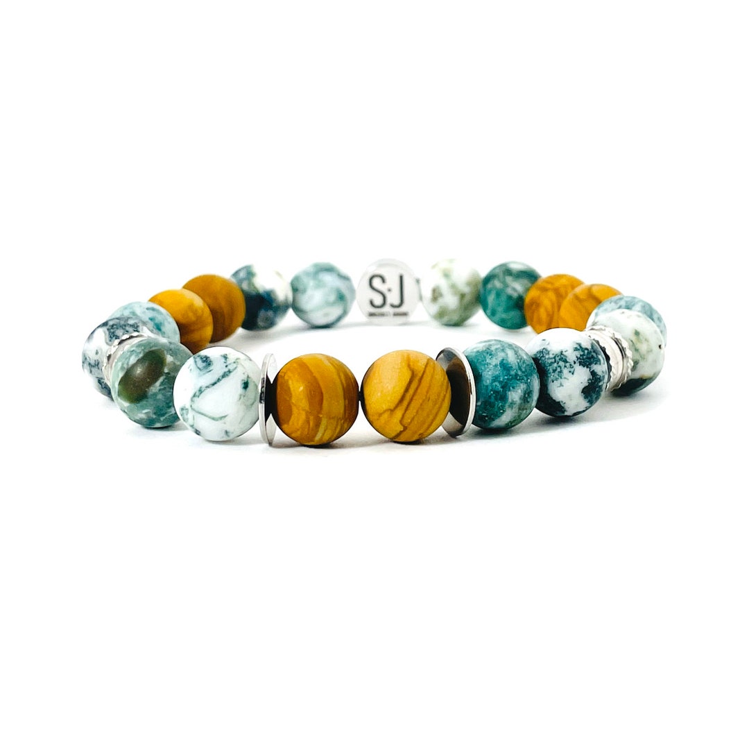 Mens Jewelry, Wood Jewelry, Moss Agate, Beaded Bracelet, Gift for Him ...