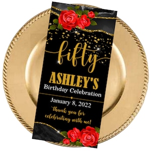 Black and Gold Charger Plate Insert, Adult birthday party, Woman's Birthday Party, Black and Gold Party Favors - Digital File Only