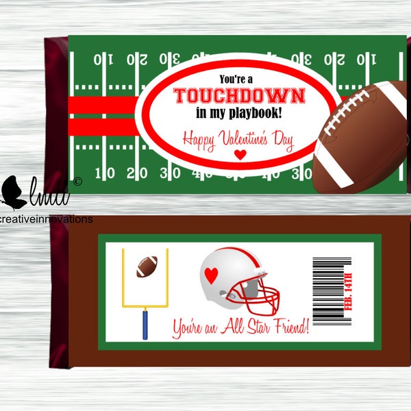 Football Valentine Candy Bar Wrappers | Sports Valentine | Boys Valentine Gift | Easy Valentine for Classroom Gift | Digital File to Print