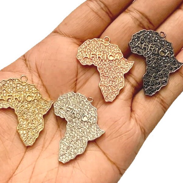 CZ Africa Charm, Micro pave Africa Charm, Gold Africa Charm, Motherland Charm, Charms for jewelry making, Pendants,35x31.55mm