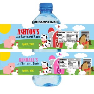 Barnyard Bash Water Bottle Label | Farm Birthday Decorations | Custom Party Favor | Personalized Decoration | Children's Party | Animals