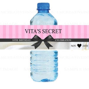 Pink Water Bottle Label, Pink and Black Labels, Pink Birthday Labels, Digital File