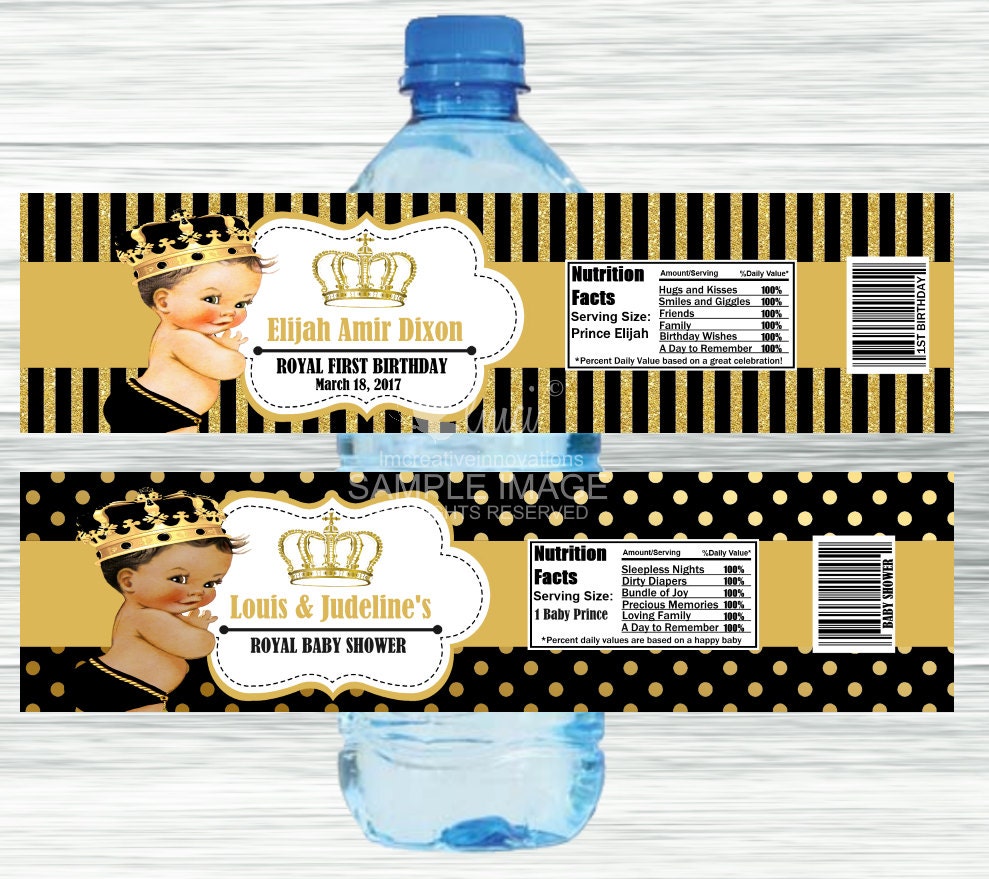 Black and Gold Royal Prince Water Bottle Labels Royal Etsy