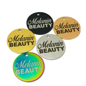 Melanin Beauty charm, Stainless Steel Charms | Jewelry Tags | Word Charms for Beaded Bracelets | Bangle Attachments | Inspirational Quotes