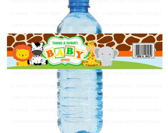Baby Safari Water Bottle Label, Baby Shower, Party Favors, Birthday Party, Animal Print, Digital file