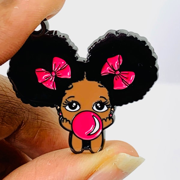 Little Black Girl Charm, Girl Bubble Gum, Afro Puffs Charm, Charm for Kid's Jewelry, Charms for Jewelry Making, Attachment for Bead Bracelet