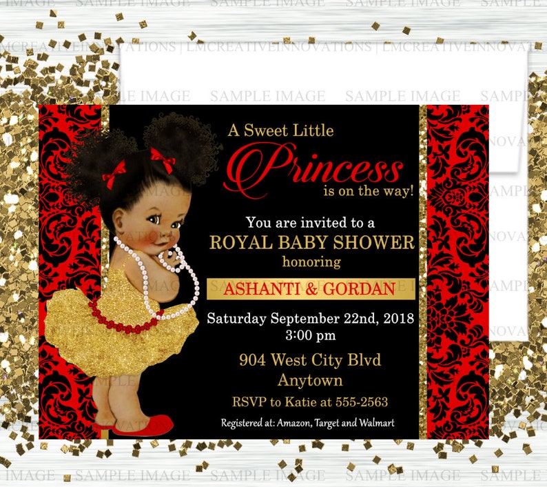Red Black and Gold Royal Baby Shower Invitation Royal Etsy