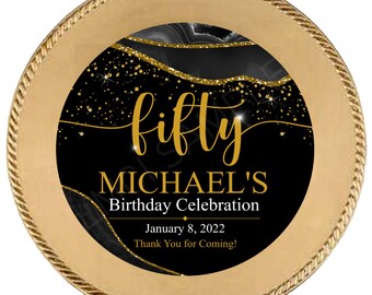 Black and Gold Charger Plate Insert, Adult birthday party, Men's Birthday Party, Black and Gold Party Favors - Digital File Only