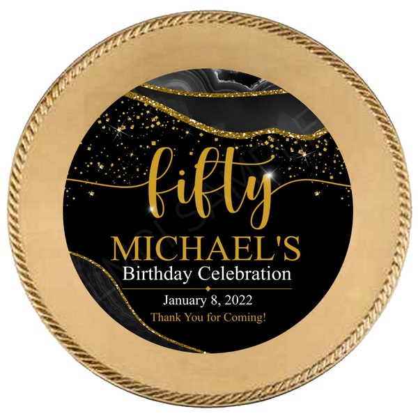 Black and Gold Charger Plate Insert, Adult birthday party, Men's Birthday Party, Black and Gold Party Favors - Digital File Only