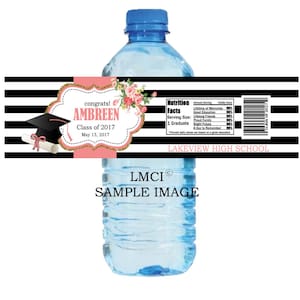 Black and White Graduation Water Bottle Labels, Grad Party Labels, Graduation Favors - Digital File