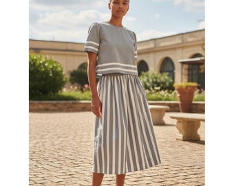 Vintage 80's Executive Dress By Albert Nipon Striped Two-Piece Dress Set Size 4