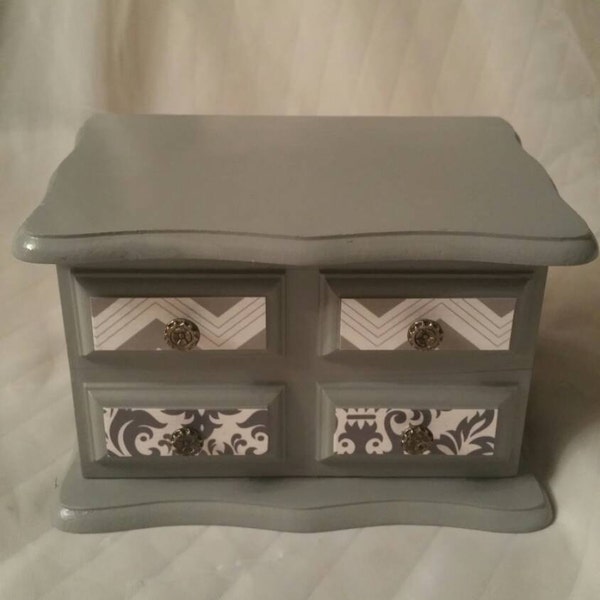 Vintage grey chevron and print jewlery box