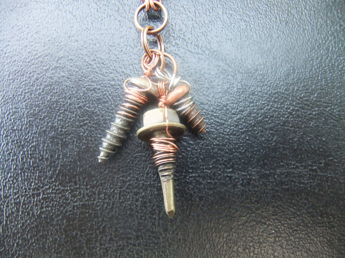 Copper Industrial nuts and bolts charm necklace and earrings Etsy