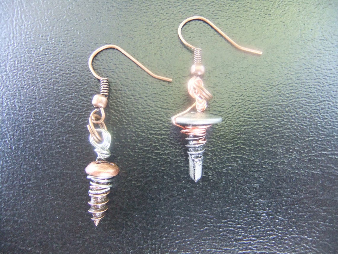 Copper Industrial nuts and bolts charm necklace and earrings Etsy