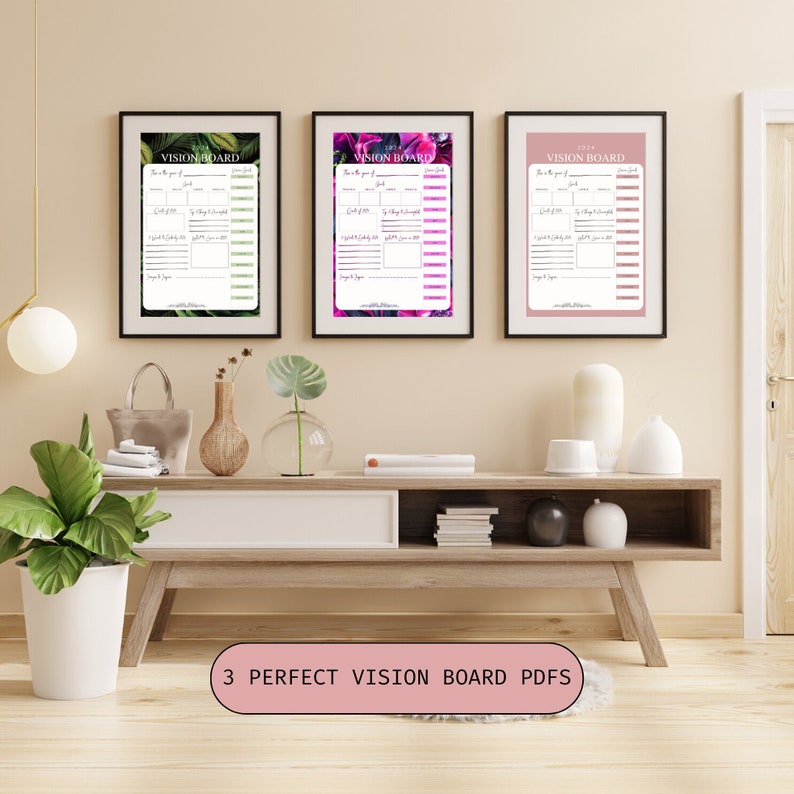 2024 Vision Board Digital One Page Printable Vision Board Kit Printable