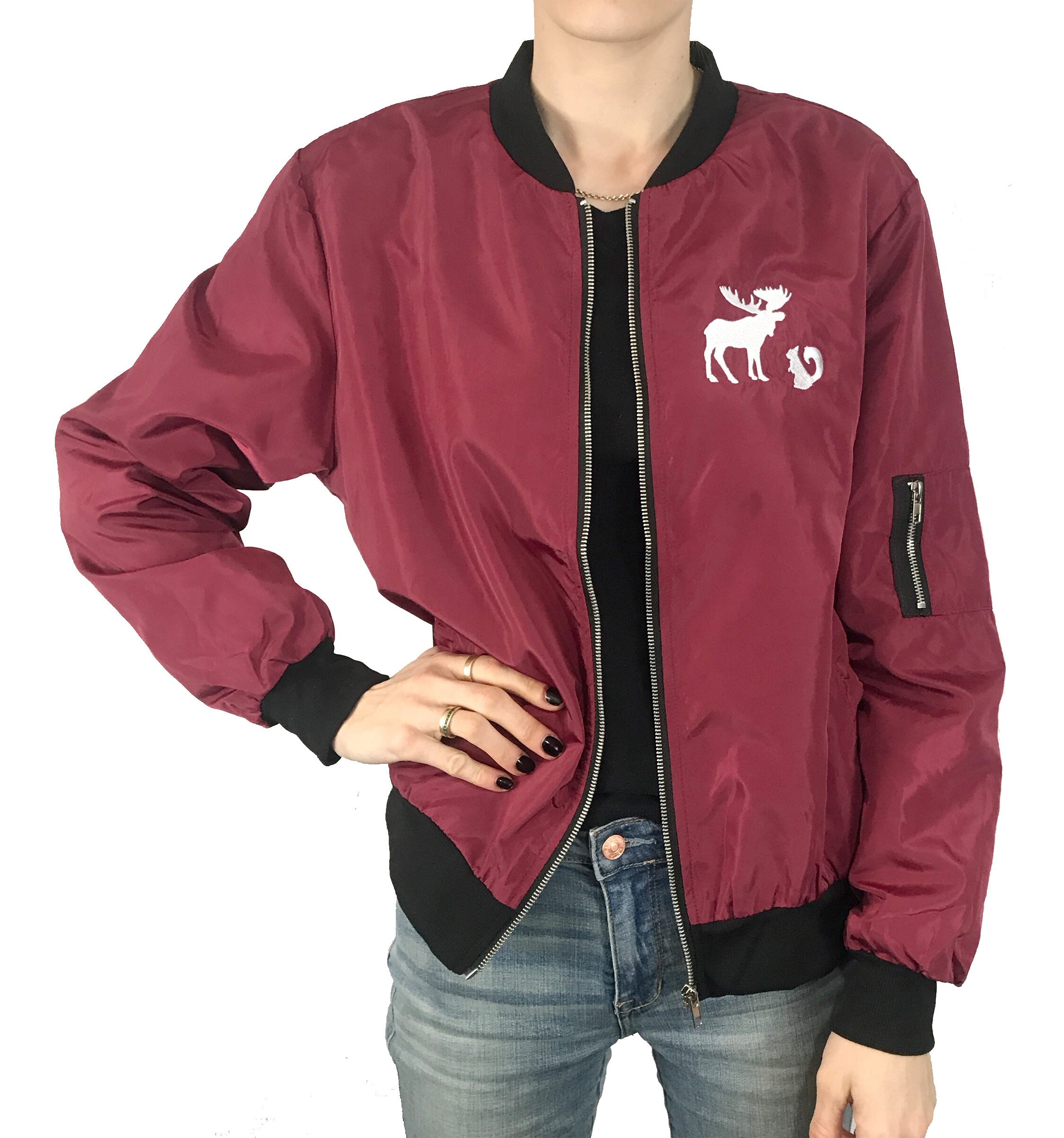 Red Bomber Jacket Custom Embroidered Design Members only Moose Etsy