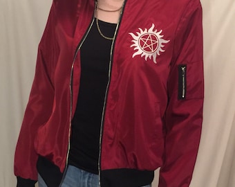 Supernatural Bomber Jacket Red Winchester Anti-Possession Embroidery S-3XL Sam Dean Coat