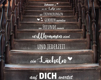 Marches d'escalier - autocollant - dicton : La maison est l'endroit où vit l'amour où naissent les souvenirs...