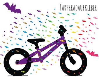 Fahrrad-Sticker bunte Fledermäuse und Sterne