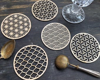 Sous-verres en bois, 5 sous-verres en bois, sous-verres pour verres, laserés