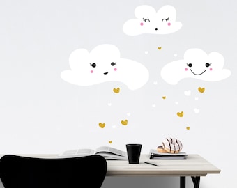 Vinilo decorativo - nubes, corazones, habitación infantil