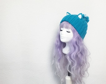 Cat Hat with Pompom (turquoise)