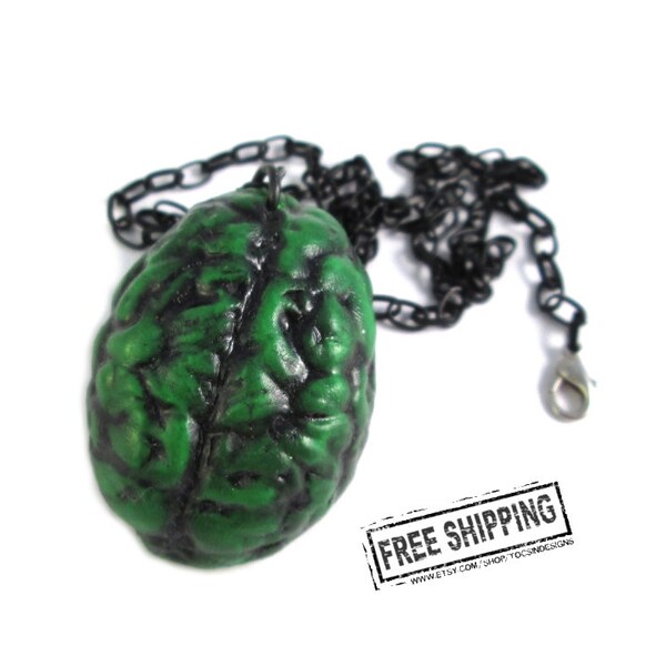 Psychobilly brain necklace -  zombie apocalypse brain jewelry - weird jewelry - zombie jewelry - frankenstein horror necklace creepy jewelry