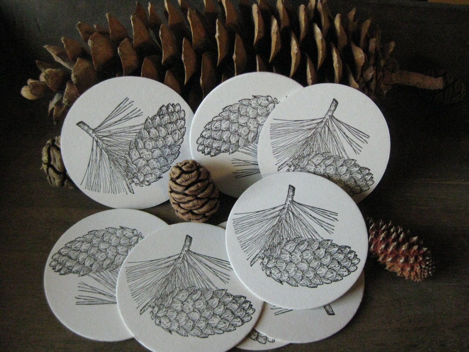 Custom Letterpress Coasters Pine Cones Autumn Coasters Etsy