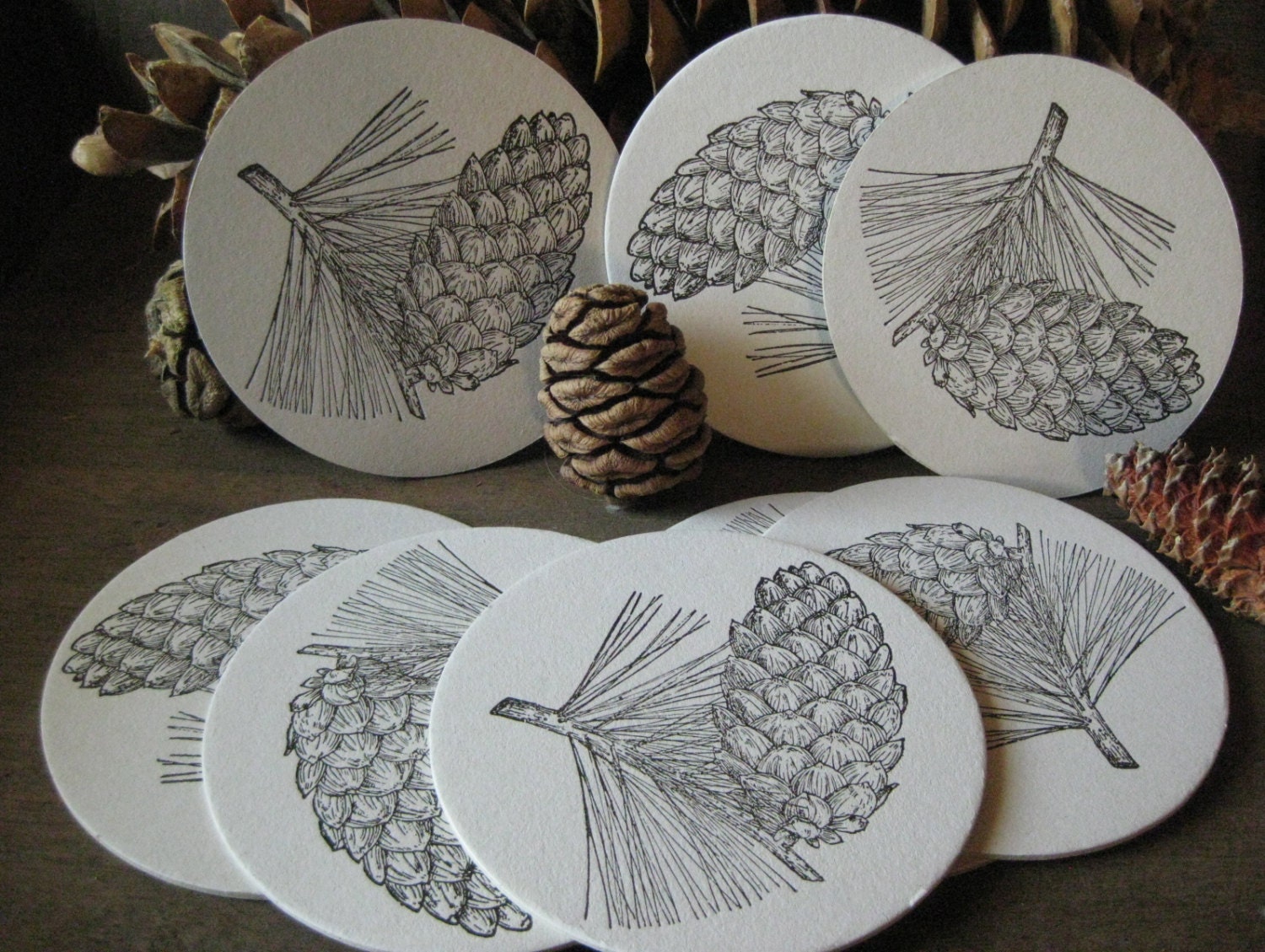 Custom Letterpress Coasters Pine Cones Autumn Coasters Etsy