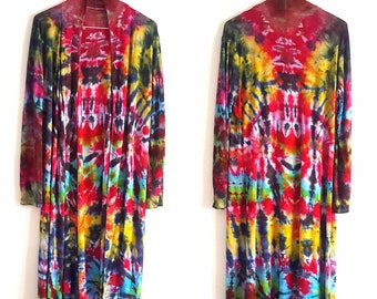 Maxi Cardigan Rainbow Tie Dye Multicolour Bohemian Hippie Clothing Plus Size Fashion Gift For Her Pride Festival S/M/L/XL/XXL/XXXL