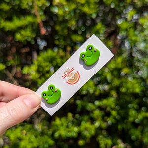 Frog Earrings Green Frog Earrings Handmade Earrings Polymer Clay Earrings Cute Earrings Froggy Earrings Cottage Core Earrings