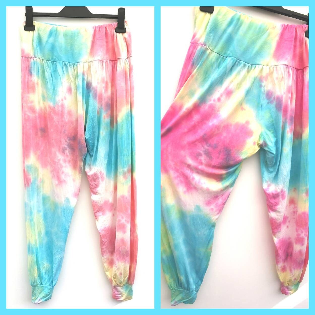 Image of Harem Pants Pastel Tie Dye Trousers Yoga Namaste Hippie Festival Outfit Summer Size Uk- Us -