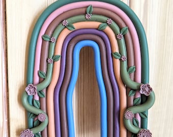 Boho Wall Hanging - Rainbow Wall Decor - Bohemian Rainbow - Floral wall hanging - Boho Home Decor