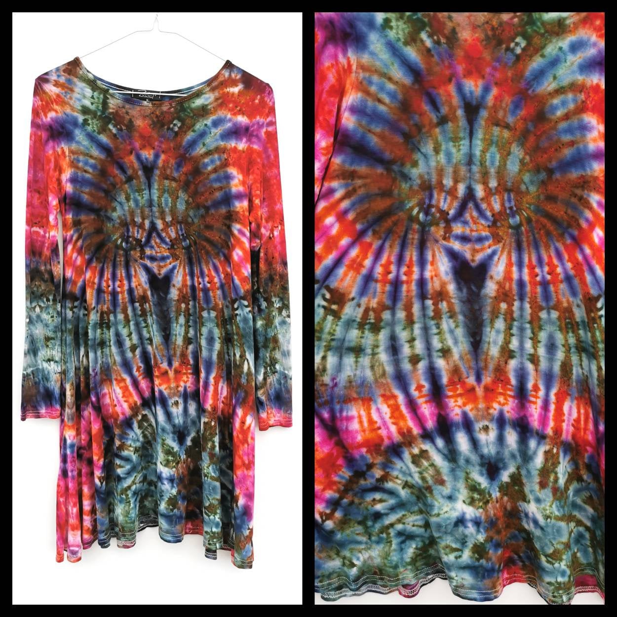 Image of Plus Size Swing Dress Tie Dye Long Sleeve Fall Fashion Grunge Clothing Hippie Tunic Autumn Top S/M | M/L Xl Xxl Xxxl