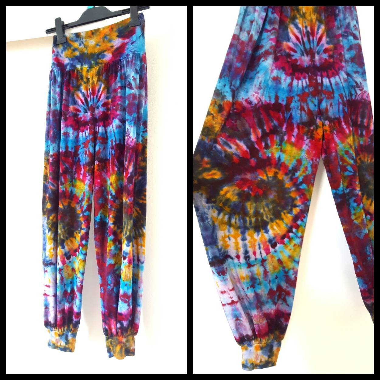 Image of Harem Pants Tie Dye Trousers Yoga Namaste Hippie Festival Outfit Summer Size Uk- Us -