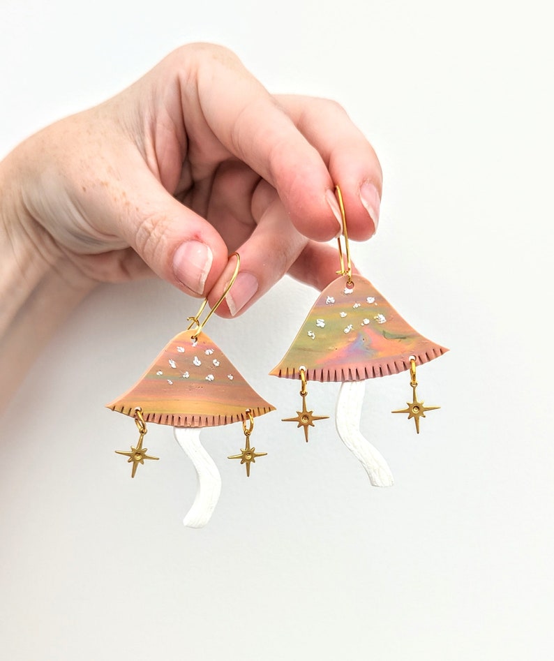 Magic Mushroom Earrings Polymer Clay Handmade image 1