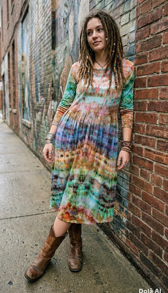 brown tie dye dress long sleeve Brown Tie Dye Long Sleeve Modest Maxi Dress  Kabayare