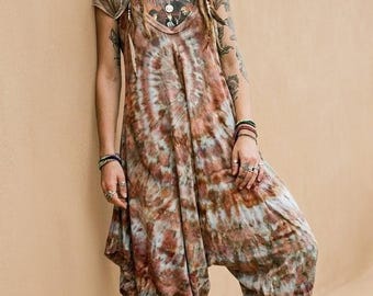 Mono teñido con hielo - Mono bohemio tie-dye - Ropa hippie de tallas grandes - Conjunto para vacaciones de verano