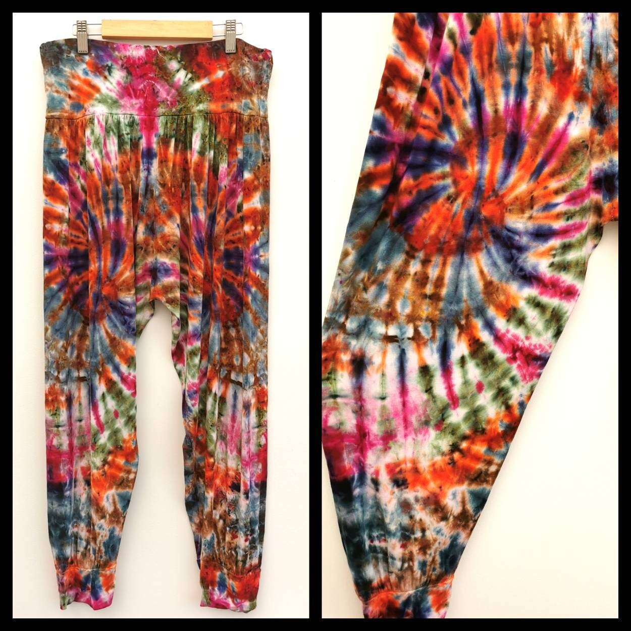 Image of Harem Pants Tie Dye Trousers Yoga Namaste Hippie Festival Fall Outfit Autumn Size Uk- Us -