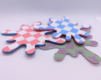 Checkerboard Coasters - Set Of 3 Coasters - Splat Drinks Coaters - Polymer Clay Coasters - Handmade - Retro Coasters