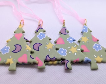 Christmas Tree Decorations Pastel Handmade Polymer Clay